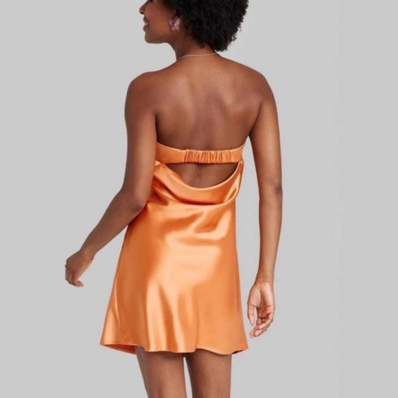 Wild Fable Women's Satin Tube Orange Dress  Size XXS - Picture 2 of 7